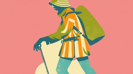 Simple style hand drawing illustration of a explorer