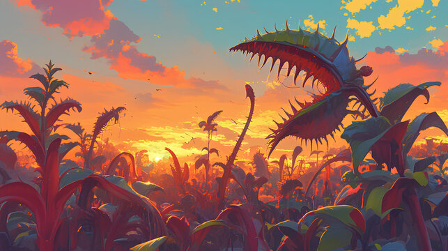 beautiful venus fly trap plant 2D illustrations