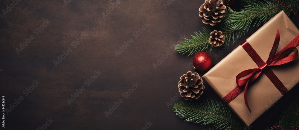 Poster christmas mood concept with festive attributes presents in vintage wrapping creating a traditional l