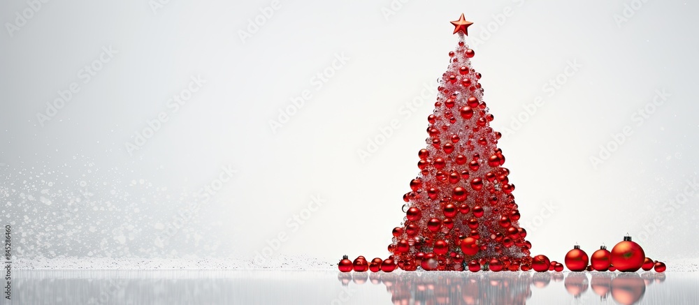 Aufkleber A red beaded Christmas tree on a white textured background perfect for adding your own message Copy space image for cards greetings and invitations