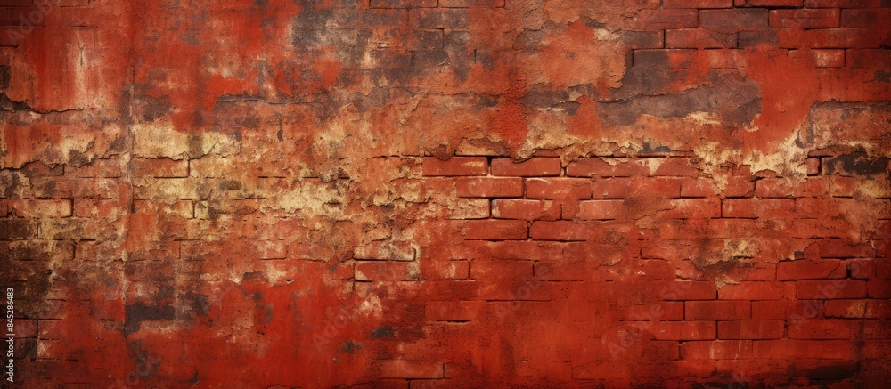 Poster An abstract web banner with a grungy wide brick wall texture featuring a grunge red stonewall background providing ample copy space for creative use