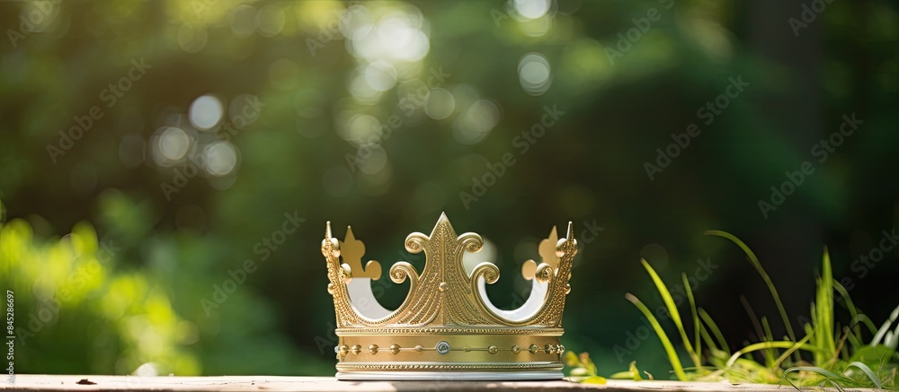 Aufkleber a picture of a white piggy bank with a golden crown sits on a table that is divided against a greene