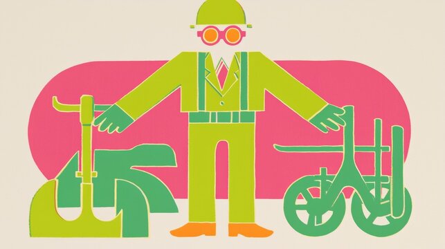 Simple style hand drawing illustration of a plumber