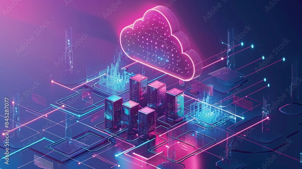 Aufkleber isometric illustration of cloud storage for downloading, representing a digital service or applicati