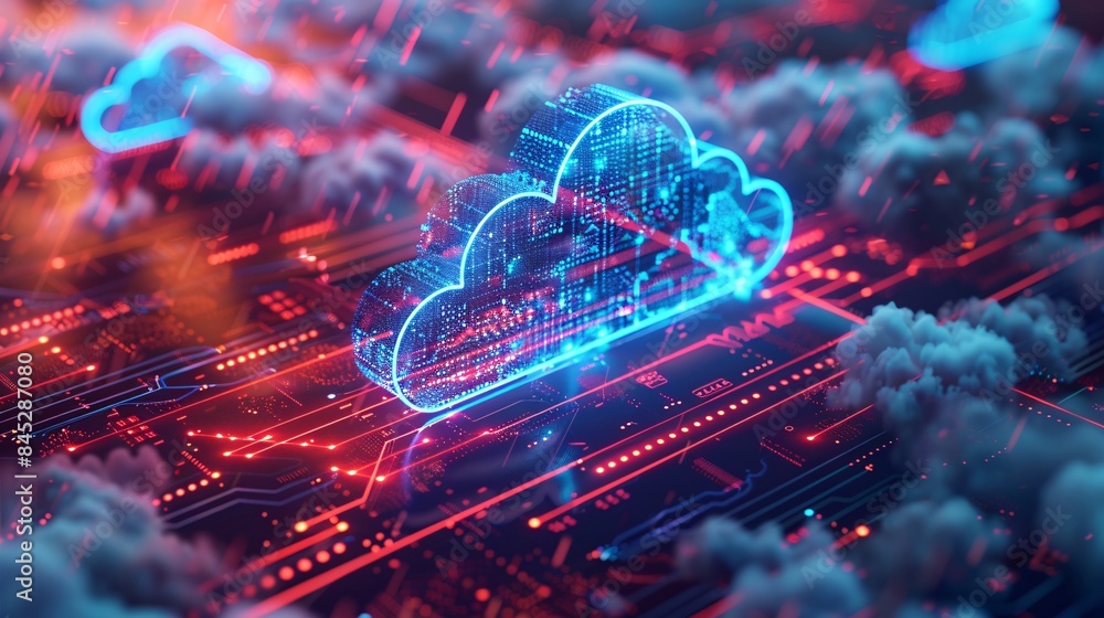 Wall mural isometric illustration of cloud storage for downloading, representing a digital service or applicati