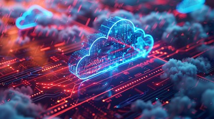Isometric illustration of cloud storage for downloading, representing a digital service or application facilitating data transmission. It embodies network computing technologies, showcasing a