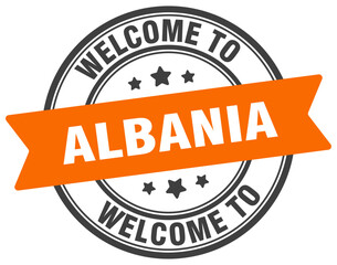 Welcome to Albania stamp. Albania round sign