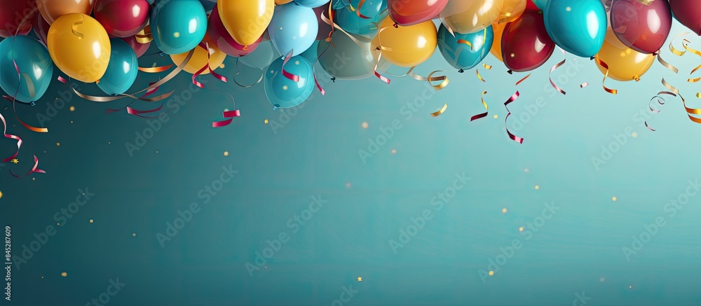 Aufkleber A festive flat lay style background featuring vibrant balloons presents and confetti Perfect for birthday or party greetings with room for a personalized message Copy space image