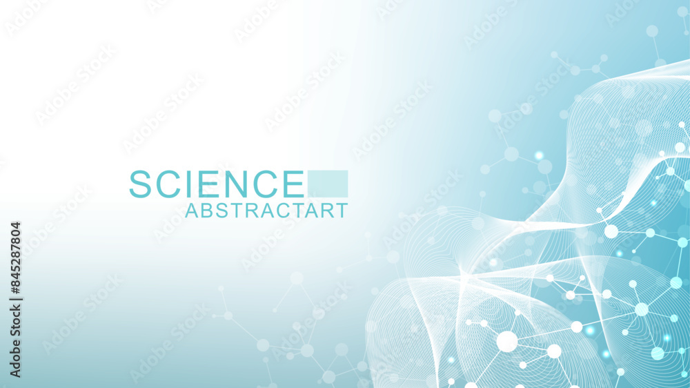 Wall mural modern abstract molecules structure for science or medical background. dna helix or atom visualizati