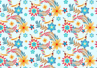 Colorful seamless pattern modern ornaments. Floral leaves vintage style. Design pattern block use for textile, fabric, shirt, fashion garment.