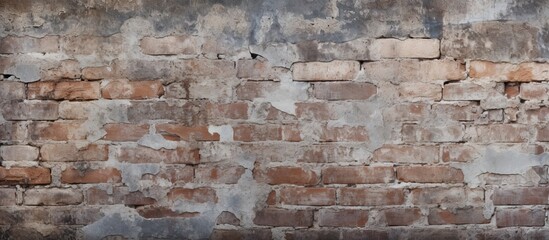 An aged brick wall creates a captivating backdrop with its delicate blend of gray and brown hues The image offers ample copy space for various purposes