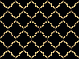 Abstract geometry pattern in Arabian style. Seamless vector background. Golden and black graphic ornament. Simple lattice graphic design