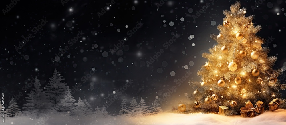 Poster a festive holiday themed background featuring a christmas tree bordered by delicate snowflakes and a