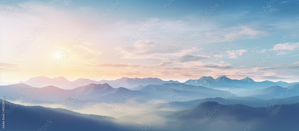 Aufkleber a stunning landscape of mountains with a vibrant sunset and sun rays creating a special circular are