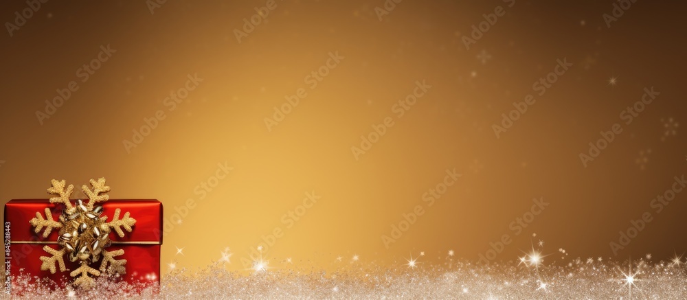 Poster A festive card for Christmas or New Year featuring a silver snowflake adorned with a red bow on a captivating gold backdrop perfect for sending warm wishes copy space image