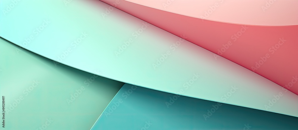Leinwandbilder Minimal geometric shapes and lines in pastel pink light blue and green colors make up an abstract colored paper texture for a copy space image
