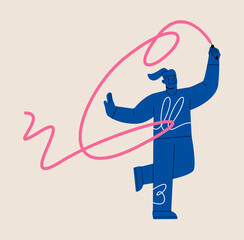 Woman dancing using a ribbon. Colorful vector illustration