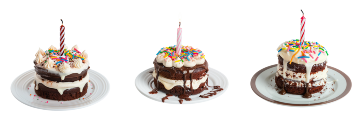 Birthday cake with candle on transparent background 