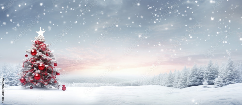 Leinwandbilder a snowy christmas scene decorated with a christmas tree and a snowman providing a festive holiday at