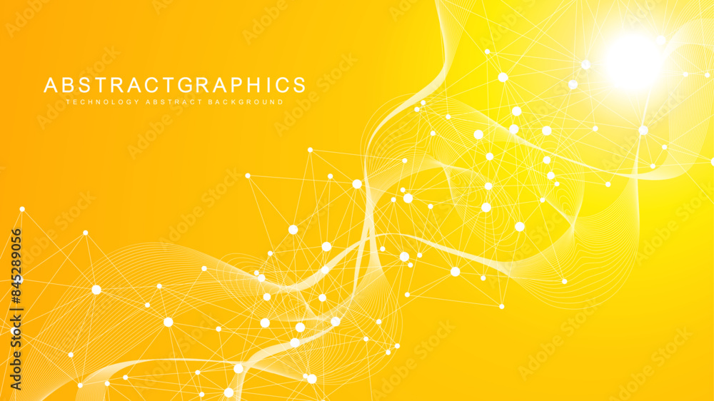 Poster geometric abstract background with connected line and dots. structure molecule and communication. bi