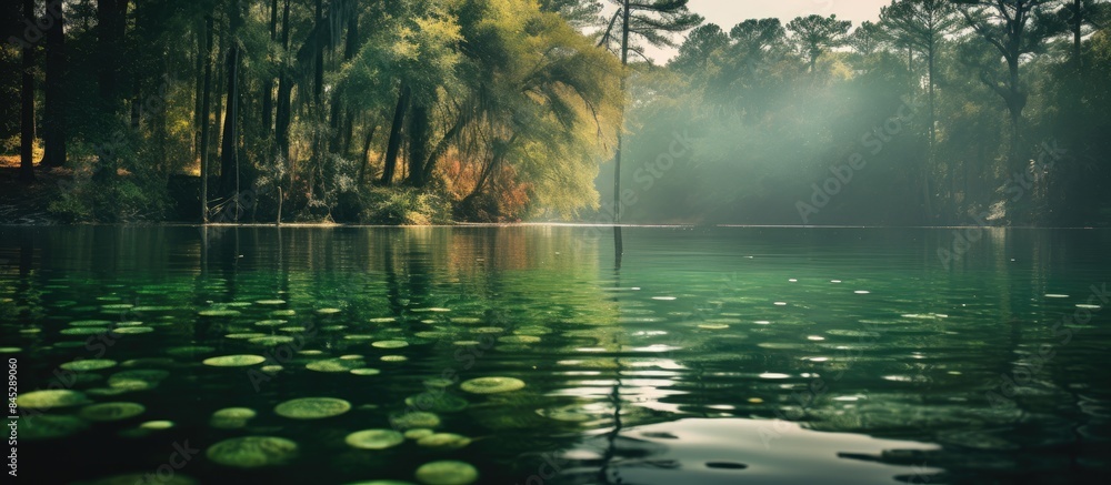 Leinwandbilder greenfield lake in wilmington nc features air bubbles visibly present on its surface creating an int