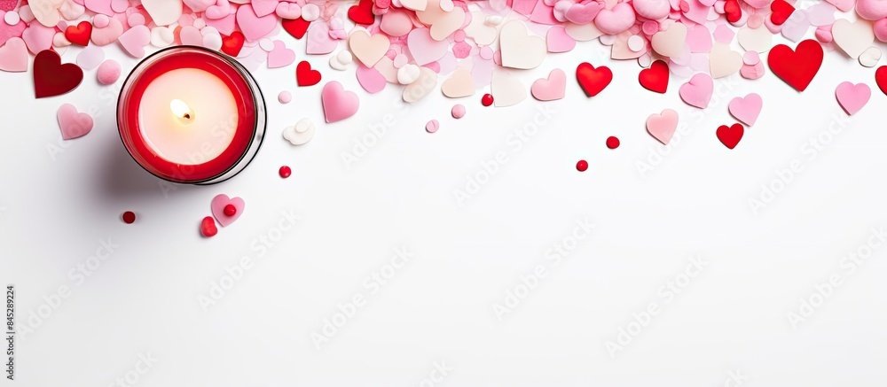 Poster a valentine s day themed image featuring a candle frame confetti and a white background the composit