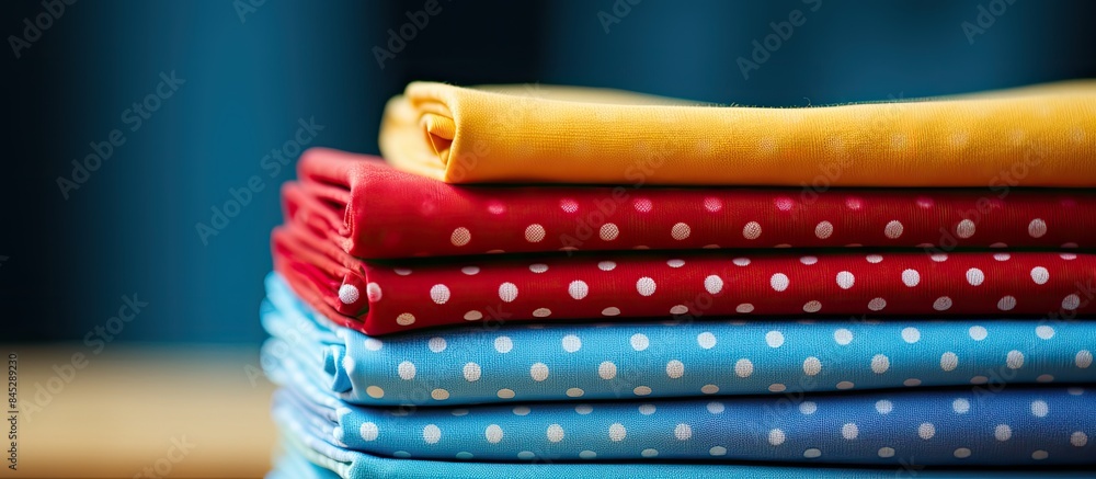 Poster copy space image of vibrant polka dot napkins with a variety of colors including red sky blue and ye