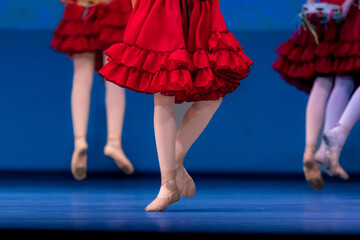Closeup of ballerinas dancing on stage.