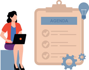 The girl is working on agenda ideas for checklist.