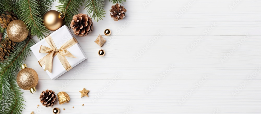 Aufkleber a festive arrangement of a christmas or new year theme featuring a combination of fir tree decoratio
