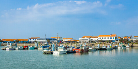 Fototapeta premium Panorama of the port and boats of La Cotiniere in Saint-Pierre-d'Oléron, France in summer