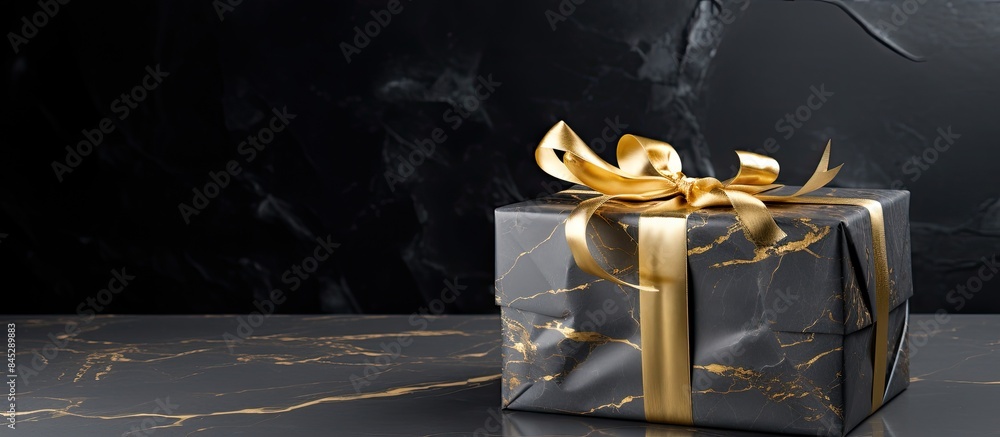 Leinwandbilder on the special occasion adorn a large golden gift box set it against a black marble surface with a g