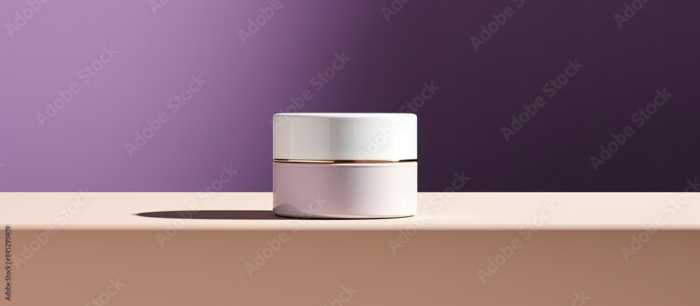 Aufkleber A luxurious white cream container is displayed on a purple podium with shadows creating an elegant cosmetic product mockup The blank template is suitable for showcasing skincare body moisturizer bott