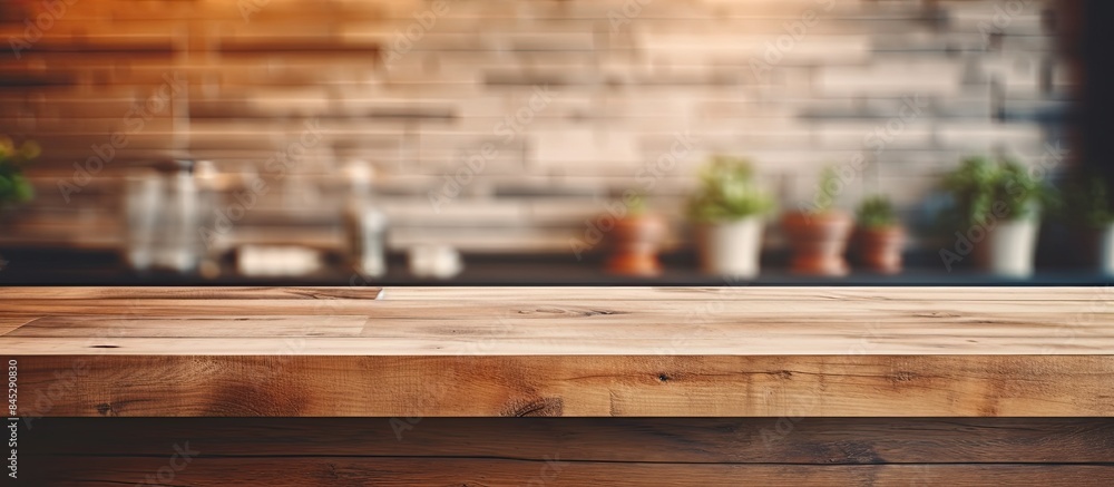 Poster a modern restaurant or coffee shop with a wooden table in the background and an empty space on the t