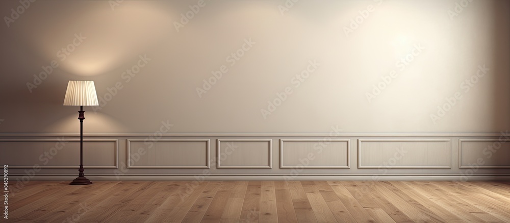 Aufkleber an empty room with a wooden floor and a wall featuring a lamp serves as a perfect template for produ