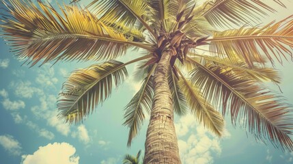 Fototapeta premium Coconut palm tree background with vintage filter applied