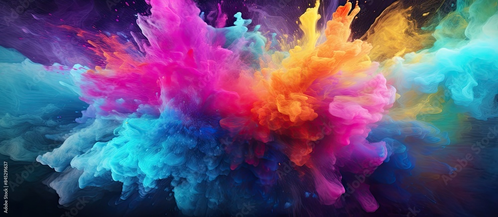 Aufkleber A vibrant copy space image captures the frozen moment when colorful powder explodes creating an abstract splattered background with glittering textures