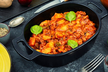 Roast potatoes and ground turkey.