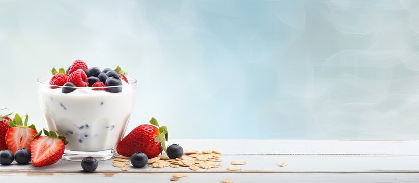 Enjoy a delightful morning meal of corn flakes paired with creamy milk and topped off with a delectable berry jam Capture the essence of this delicious breakfast with a captivating copy space image