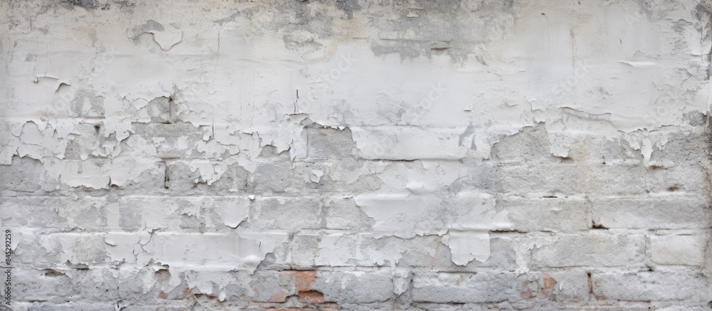 Fototapete An angle view of a worn and dingy brick wall with a texture resembling white paint creating a background for copy space image 196 characters