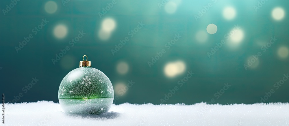 Leinwandbilder a square shaped christmas ball with a decorative christmas tree on snow can be seen against a green 