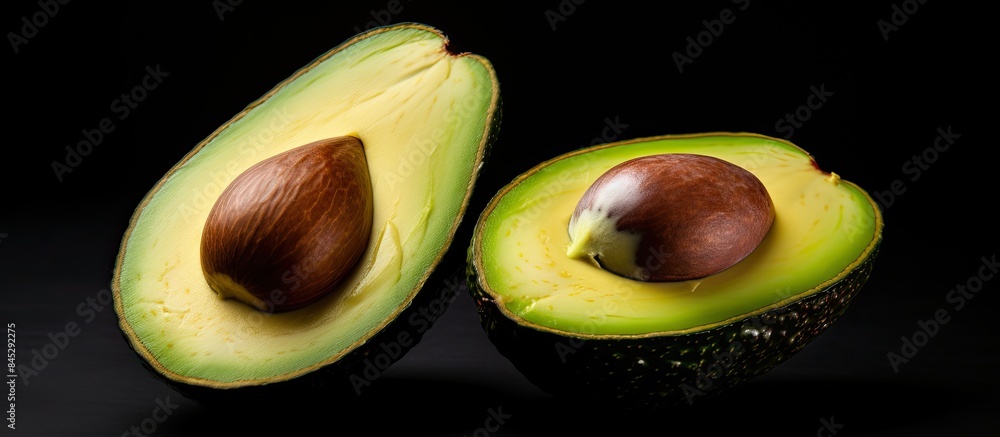 Poster an avocado sliced in half rests on a white backdrop the image offers copy space and serves as a bann