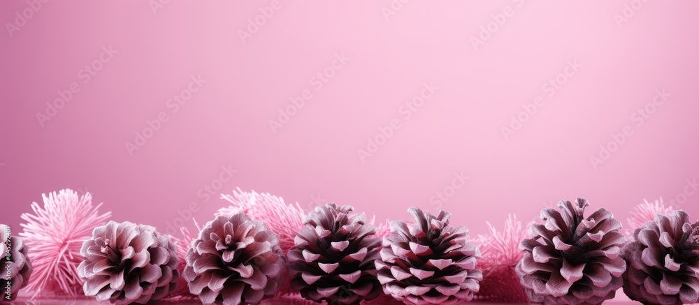 Poster a festive christmas decoration of cones is displayed on a pink background in this copy space image t