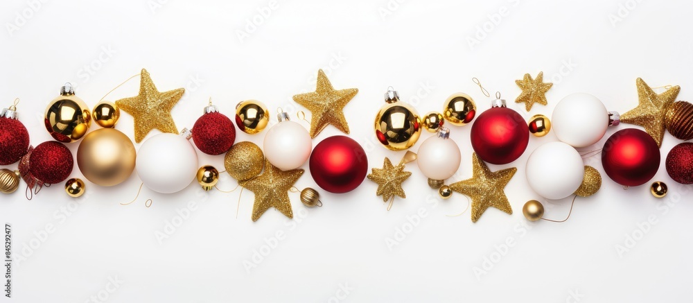 Poster a festive christmas frame showcasing various ornaments and decorations including golden and red star