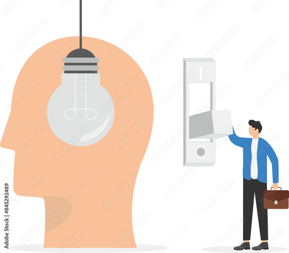 Poster having no idea or solution to solve the problem, not finding a new idea concept, smart businessman t