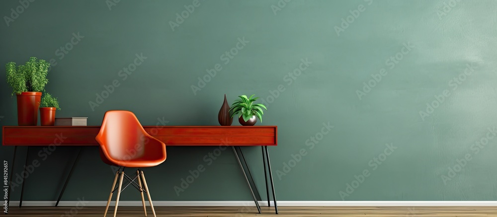 Poster a tastefully decorated interior featuring a wooden table and armchair positioned next to a bright wa