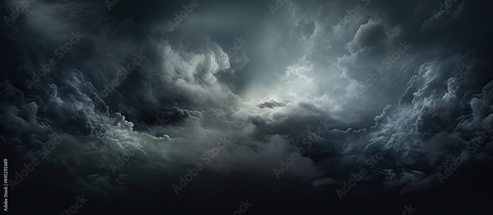 Poster A smokey background with minimal smoke and textured light fog on a black background showcasing illuminated stormy clouds with copy space image