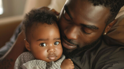A black father hugs his son