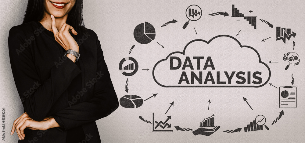 Poster data analysis for business and finance concept. interface showing future computer technology of prof
