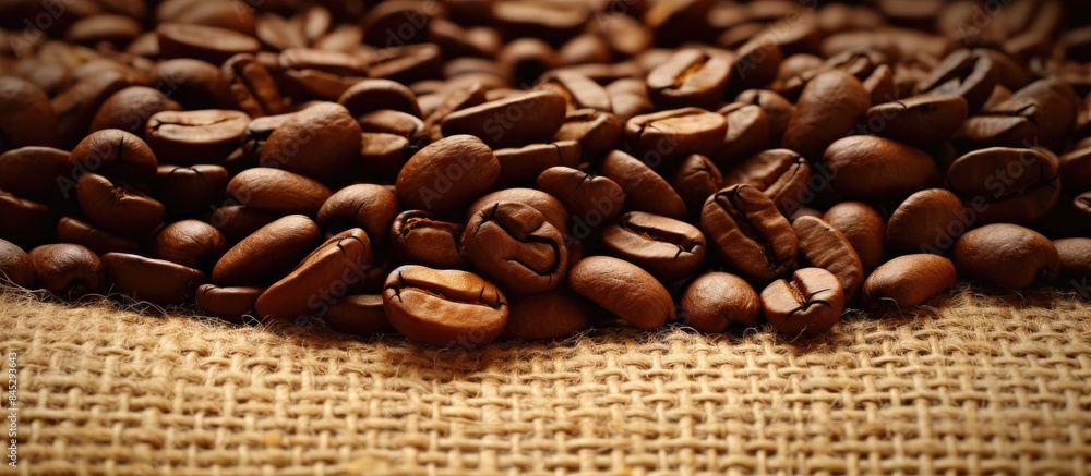 Aufkleber a close up photograph of a black coffee bean surrounded by burlap with a few spills outside the fram